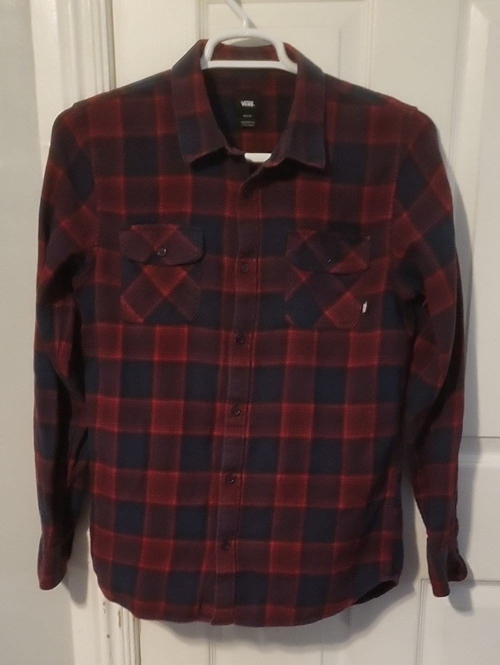 Vans Red and Navy Plaid Long-Sleeve Button-Down Shirt
